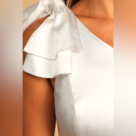 Lulus My Forever Romance Ivory Satin One-Shoulder Jumpsuit - Picture 3 of 9